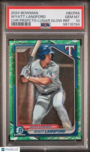 2024 Bowman Chrome Prospects Wyatt Langford #BCP64 Prspcts Lunar Glow Ref PSA 10