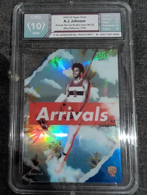 2024-25 Topps Finest Arrivals A26 AJ Johnson Die-cut Blue Refractor /150 RC Logo