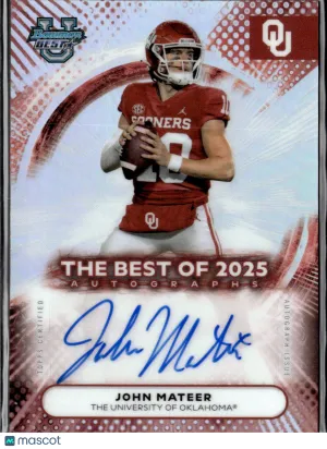 John Mateer 2025 Bowman University's Best Football Auto Oklahoma Sooners