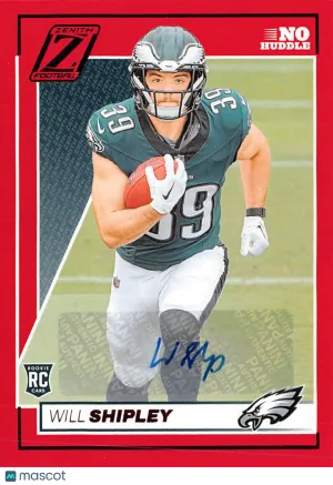 2024 Panini Zenith Will Shipley No Huddle Red Auto Rookie RC #198 Philadelphia Eagles