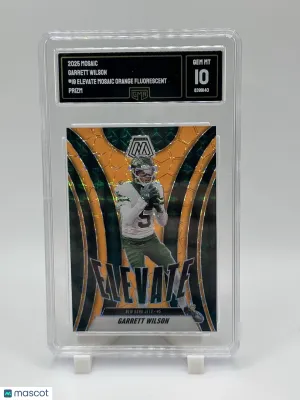 2025 Panini Mosaic Garrett Wilson #19 Orange Fluorescent Parallel/Variety Base Set Insert GMA 10