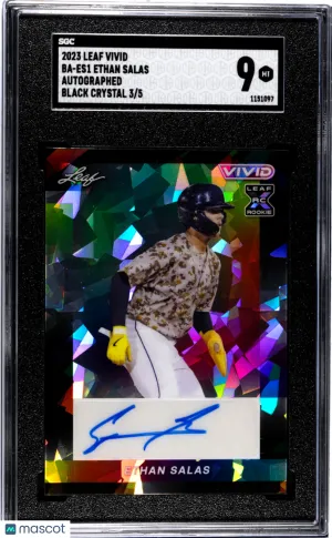 2023 Leaf Vivid Ethan Salas Autograph Black Crystal 5 /5 Rookie #BA-ES1 SGC 9 San Diego Padres