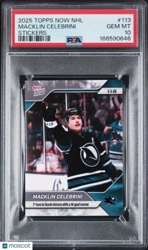 2025 Topps Now NHL Stickers Macklin Celebrini #113 front