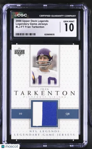 2000 Upper Deck Legends Fran Tarkenton Legendary Game Jerseys #LJ-FT CGC 10 Minnesota Vikings