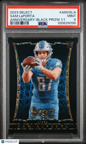 2023 Select Select Anniversary Sam Laporta RC 1/1 Black Prizm PSA 9 LIONS