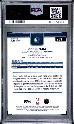 2025 Topps Chrome Cooper Flagg #251 back