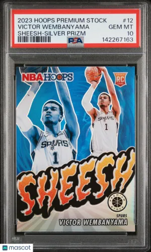 2023-24 Panini Hoops Premium Stock Sheesh Victor Wembanyama Silver Prizm #12 PSA 10