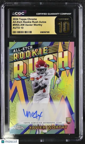 2024 Topps Chrome Xavier Worthy All-Etch Rookie Rush Autos #RRA-XW CGC 10 Kansas City Chiefs