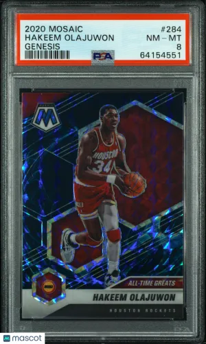 2020 Panini Mosaic Hakeem Olajuwon Genesis SSP Case Hit #284 Houston Rockets PSA 8
