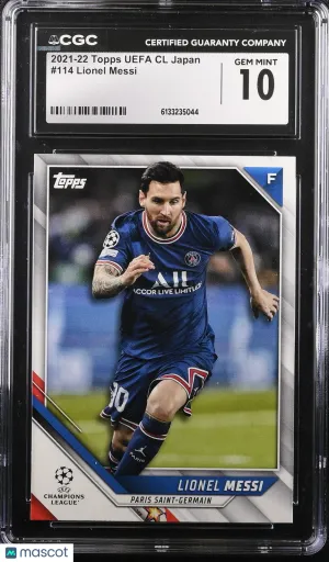 Graded 2021-22 Topps UEFA CL Japan Lionel Messi #114 CGC 10 Paris Saint-Germain Soccer Card