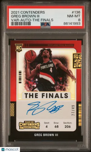 2021 Panini Contenders Greg Brown III Var Auto The Finals PSA 8