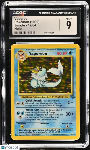 Vaporeon 1999 Pokemon Jungle CGC 9 #12/64