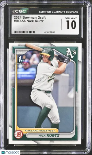 2024 Bowman Draft Nick Kurtz Rookie #BD-56 CGC 10 Oakland Athletics
