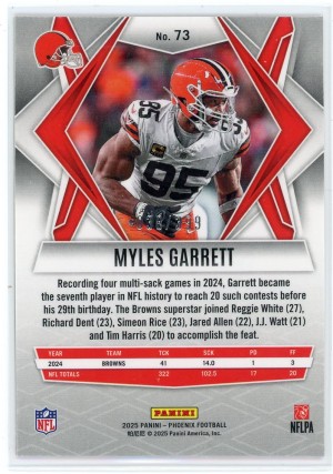 2025 Panini Phoenix Myles Garrett Red Winter 38/399 back