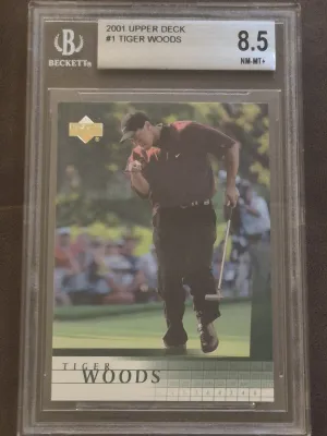 2001 Upper Deck Tiger Woods Rookie #1 BGS 8.5 front
