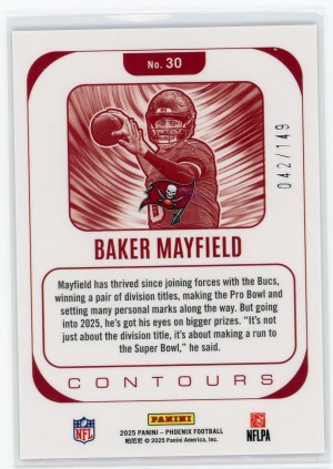 2025 Panini Phoenix Baker Mayfield Contours Silver Lazer 42/149 #30 back