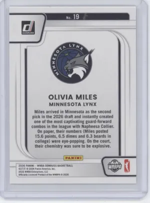 2026 Panini Donruss Olivia Miles #19 /99 RC back
