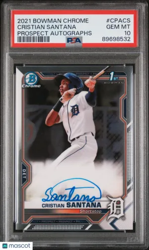 2021 Bowman Chrome Prospect Autographs Cristian Santana Prospect Autographs PSA 10