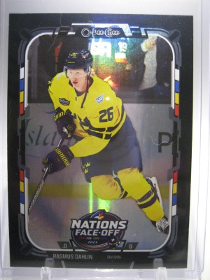 2025-26 RASMUS DAHLIN O-PEE-CHEE RAINBOW FOIL BLACK 4 NATIONS SSP #530, 46/100
