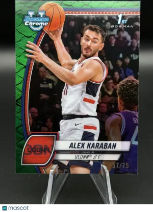 Alex Karaban 2024 Bowman Chrome University #100 Green Reptilian Refractor /75 57/75 - UConn Huskies