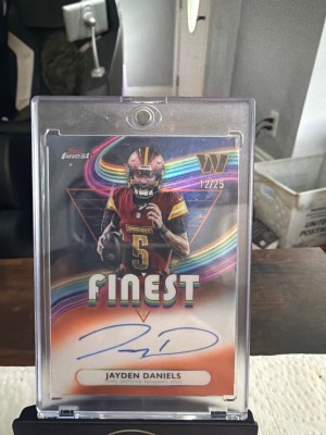 2025 Finest #FA-JD Jayden Daniels Finest Auto Orange Geometric Refractor #/25 front