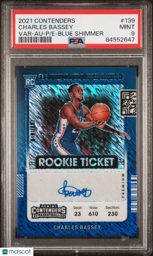 2021 Panini Contenders Charles Bassey Var Au P E Blue Shimmer PSA 9