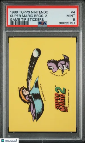 Graded 1989 Topps Nintendo Game Tip Stickers Super Mario Bros. 2 #4 PSA 9 front