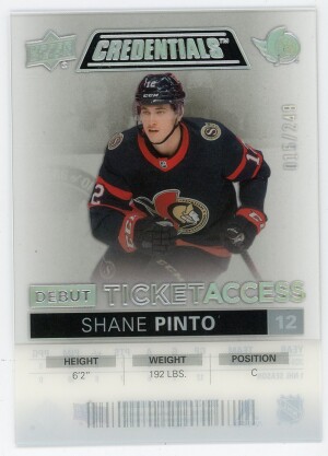 2021-22 Credentials Shane Pinto Debut Ticket Access /249