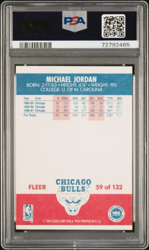 1987 Fleer Michael Jordan #59 PSA 7 back