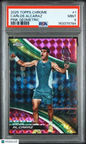 2025 Topps Chrome Tennis Carlos Alcaraz #1 Pink Geometric 7/65 Low Pop PSA 9