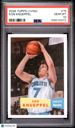 2026 Topps Living Kon Knueppel Rookie RC #15 Charlotte Hornets PSA 10