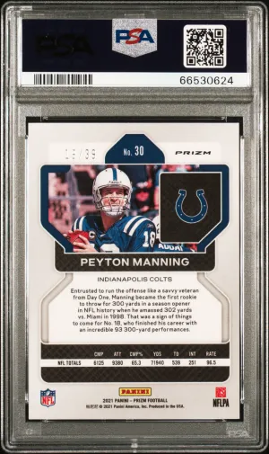 2021 Panini Prizm Peyton Manning #30 Red & Yellow 19/39 PSA 9 back