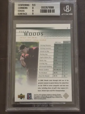 2001 Upper Deck Tiger Woods Rookie #1 BGS 8.5 back