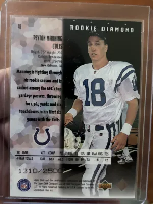 1998 Upperdeck Double Black Diamond /2500 Peyton Manning back