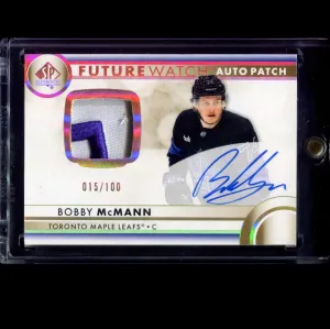 2023 - 24 Upper Deck SP Authentic Bobby Mcmann Future Watch Auto Patch /100 RC