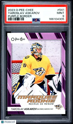 2023/24 O-Pee-Chee Yaroslav Askarov #541 Purple Border Rookie 12/49 PSA 9