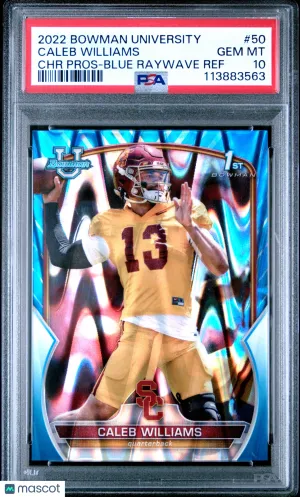 2022 Bowman University Chrome Caleb Williams #50 Blue Raywave /199 PSA 10 POP 36