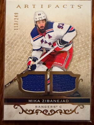 2021-22 UD Artifacts Mika Zibanejad Gold Materials Dual Game Used Jersey /249 #69