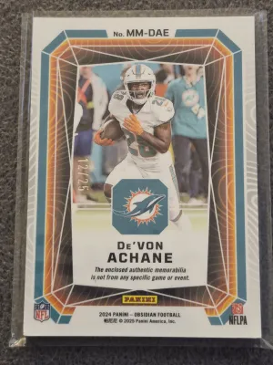 2024 Panini Obsidian De'von Achane Magmatic 4 Color Patch 12/25 back
