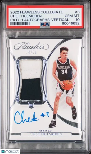 Chet Holmgren 2022 Panini Flawless Collegiate Auto Patch Autographs Vertical /25 PSA 10