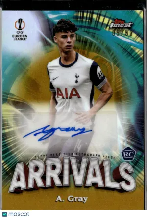 Archie Gray 2025 Topps Finest UEFA Club Competitions RC Auto Gold Refractor /50 Tottenham Hotspur