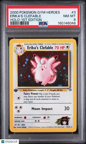 2000 Pokemon Gym Heroes Erika's Clefable Holo-1st Edition #3 PSA 8