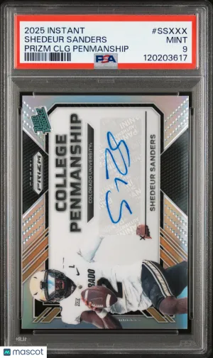 Graded PSA 9 2025 Panini Instant Shedeur Sanders Prizm Penmanship Auto Rookie SSXXX Football Card