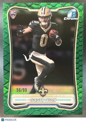 Flagship Jordyn Tyson Base Chrome NFL Green Reptilian Refractor #BCV-121 New Orleans Saints