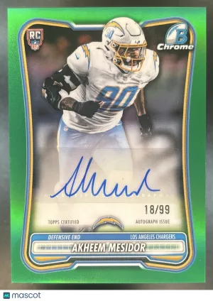 Flagship Akheem Mesidor Chrome Rookie Autograph Green Refractor #BCRA-AM Los Angeles Chargers