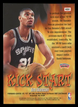 Tim Duncan 1998 Topps Kick Start San Antonio Spurs #KS1 back