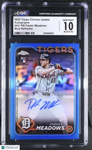 2024 Topps Chrome Update Parker Meadows Blue Refractor /150 Rookie Autographs #AC-PM CGC 10 Detroit Tigers