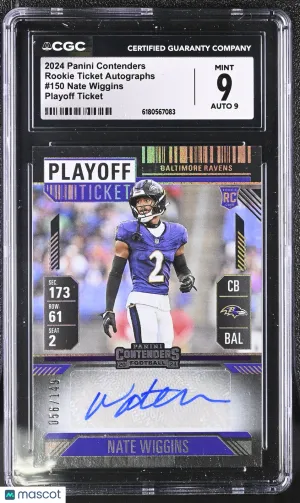 2024 Panini Contenders Nate Wiggins Playoff Ticket /149 Rookie Ticket Autographs #150 CGC 9 Baltimore Ravens