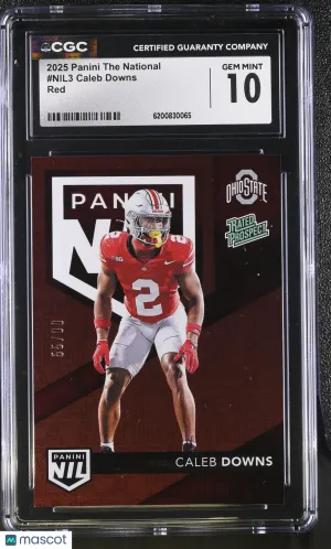 2025 Panini The National Caleb Downs Red /99 Rookie #NIL3 CGC 10 Ohio State Buckeyes