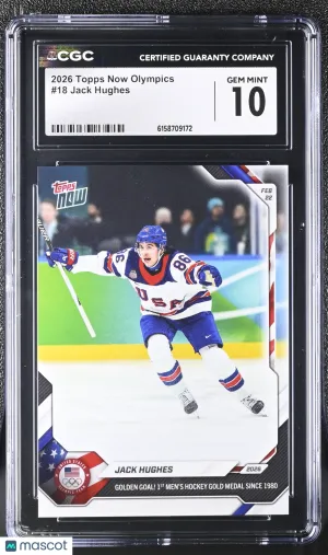 2026 Topps Now Olympics Jack Hughes #18 CGC 10 USA
